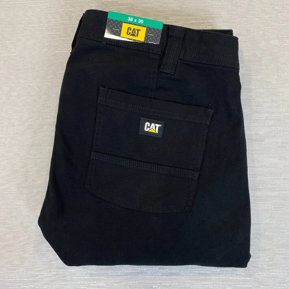CAT Caterpillar Utility Work Pants Mens 38 x 30 Black Flex Waistband Cell Pocket